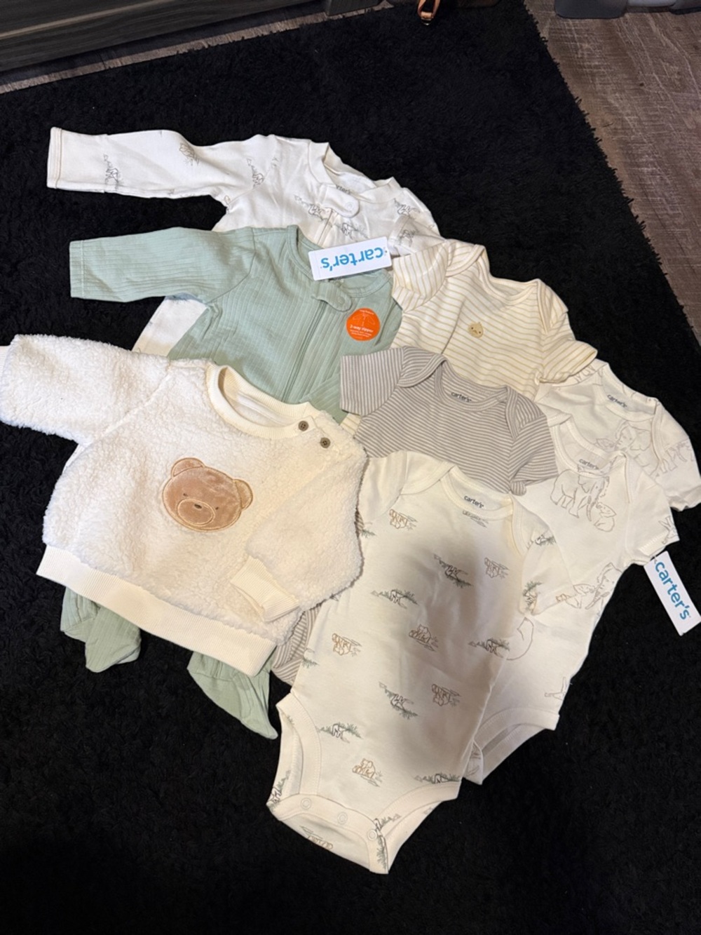 3 month Carter's Neutral Baby Clothing Bundle in Cream, Sage, Gray